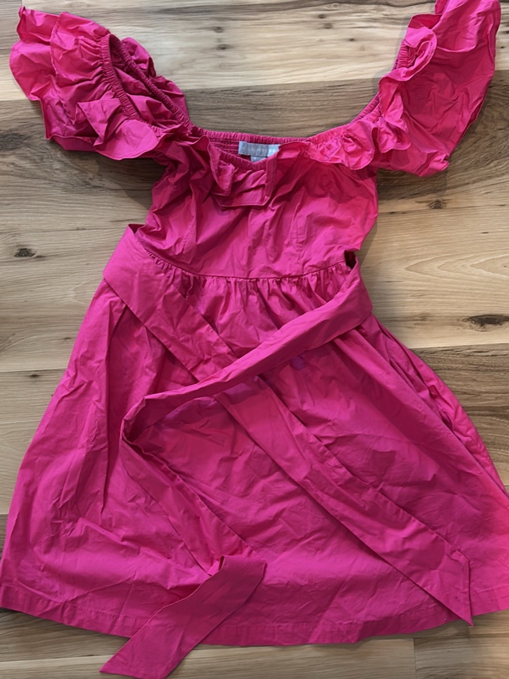 Hill House Ruffle Off-Shoulder Dress in Hot Pink